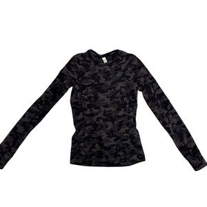Lululemon Black Gray Camo Long Sleeve Athletic Top Size 2 - EUC